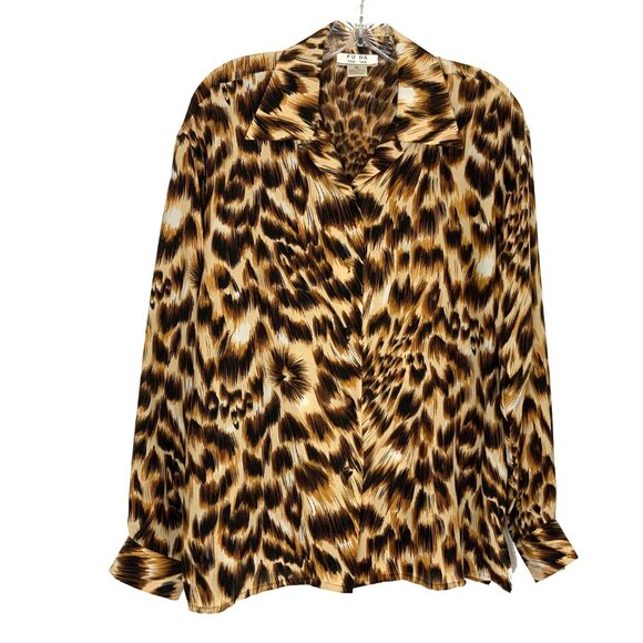 Vintage Fu Da Silk Animal Leopard Tiger Print & Face Blouse Sz M - Picture 2 of 16